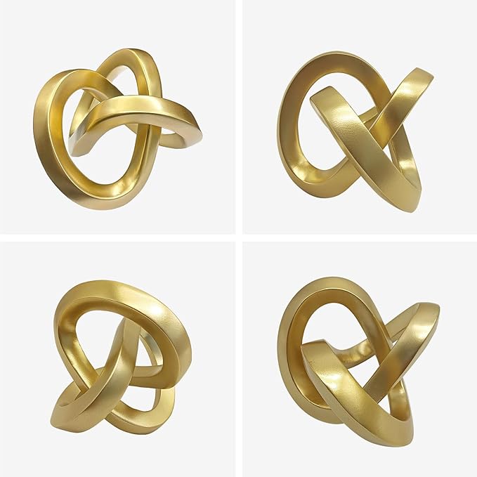Gold Knot Decor for Tabletop, Modern Geometric Sculpture for Living Room Bedroom Bookshelf Decorations Gifts, Resin Abstract Art Statue Home Decor for Entryway TV Stand