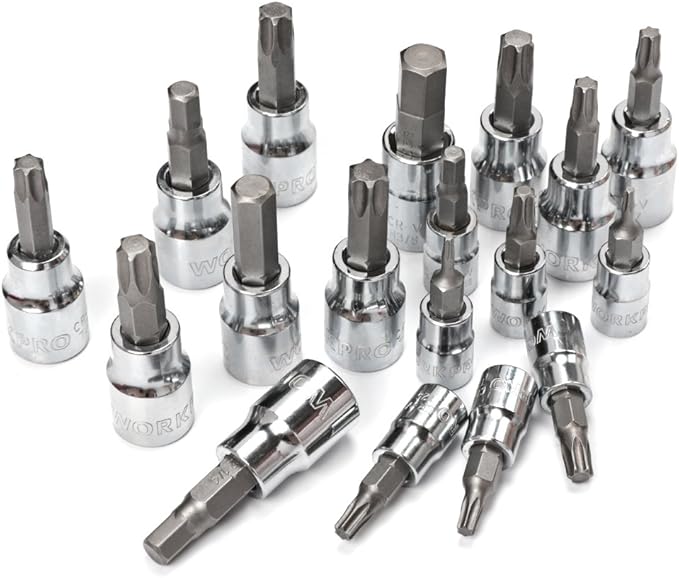 WORKPRO 450-Piece Drive Socket Set 1/2" 1/4" 3/8", CR-V Metric and Imperial with Quick-Release Ratchet Wrench, Spanners, Bits Set, Mechanics Tool for Car Repair