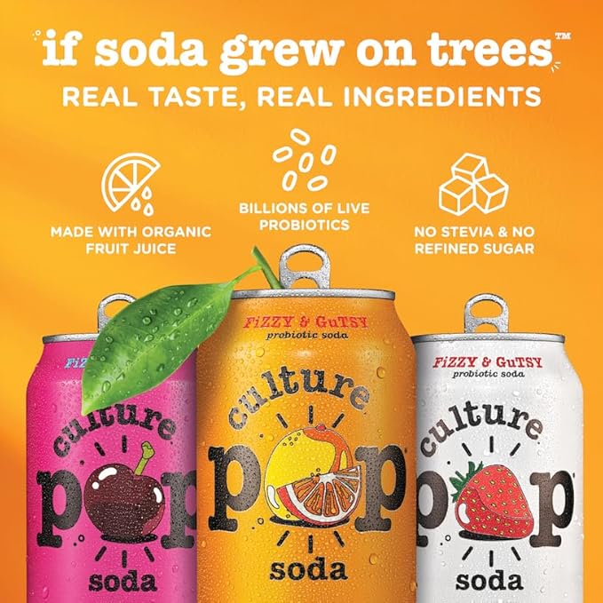Culture Pop Soda, Most Loved Variety Pack, Probiotic Low Sugar Soda, Sparkling Juice Alternative, Non-GMO, Kosher, Gluten-Free, No Stevia (12pk)