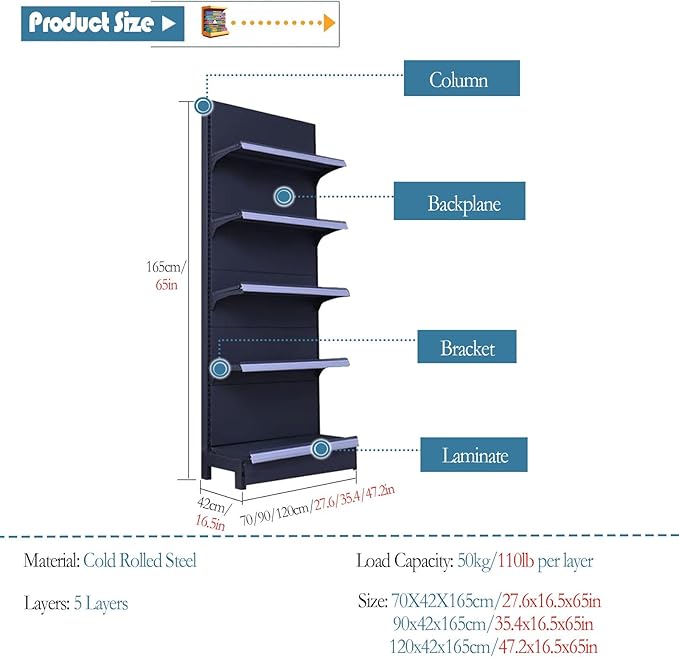 Retail Display Market Shelf Large Supermarket Snack Shelf Unit Rack, Heavy Duty Storage Toys Crisps Medicine Grocery Display Stand, for Convenience Retail Store Commercial Drugstores ( Color : Lxwxh ,