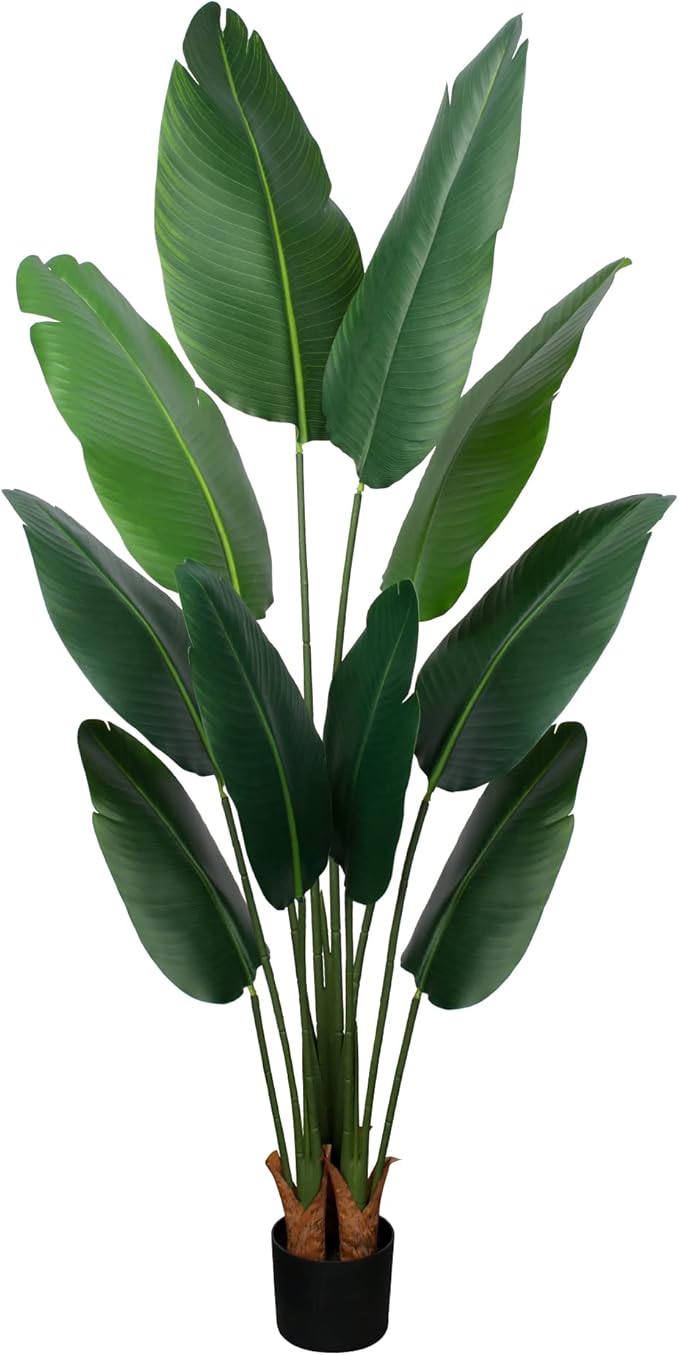Artificial Bird of Paradise Plant 5 Ft Tall Fake Banana Leaf Plant for Indoors and Outdoors,Faux Palm Tree with Plastic Pot for Office and Home Decor,L160