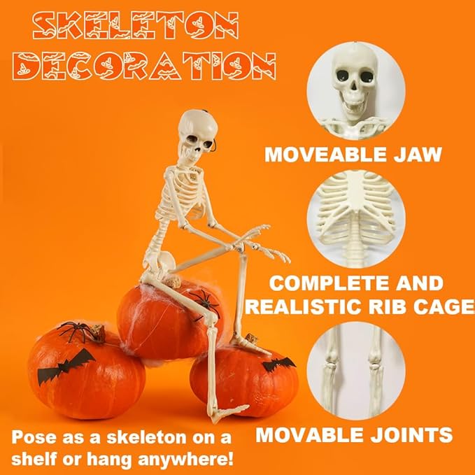 WODMAZ 5 Packs Halloween Skeletons, 16" Halloween Full Body Skeleton with Posable Joints for Haunted House Graveyard Props Decor