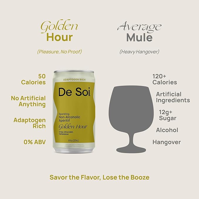 De Soi Golden Hour Mocktails NA Drinks 8 fl oz (12-pack) - Adaptogen Drink, Sparkling Drink with Calming Botanicals, Mocktail Drinks, Gluten Free, No Artificial Flavors