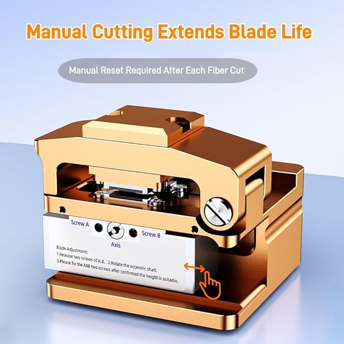 Optical Fiber Cleaver, High Precision FTTH Fiber Optic Cutter with 16 Cleave Positions & Blade Life up to 48,000 Cuts, for 0.25mm, 0.9mm, 3.0mm Fibers, with Scrap Collector
