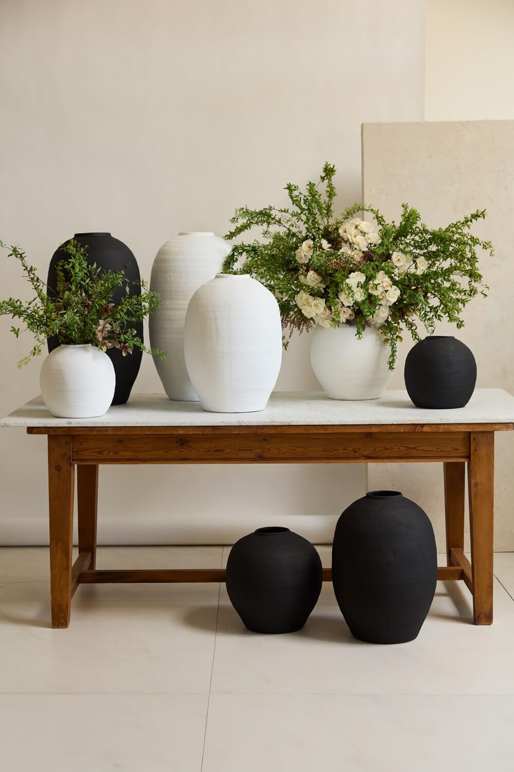 Crystal Modern Vase, Textured Round Belly Concrete Vase in Black or White, Available in Medium and Large Sizes, Decorative Accent for Floral Arrangements and Home Décor (White, Large)