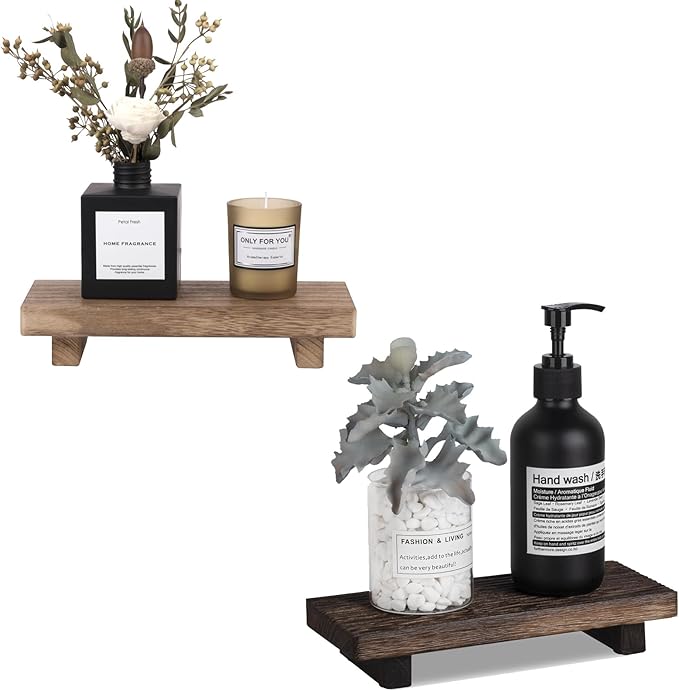 Small Wood Tray Pedestal Stand Farmhouse Bathroom Decor Decorative Wooden Riser Kitchen Soap Dish Holder for Vanity, Counter, Sink, Brown