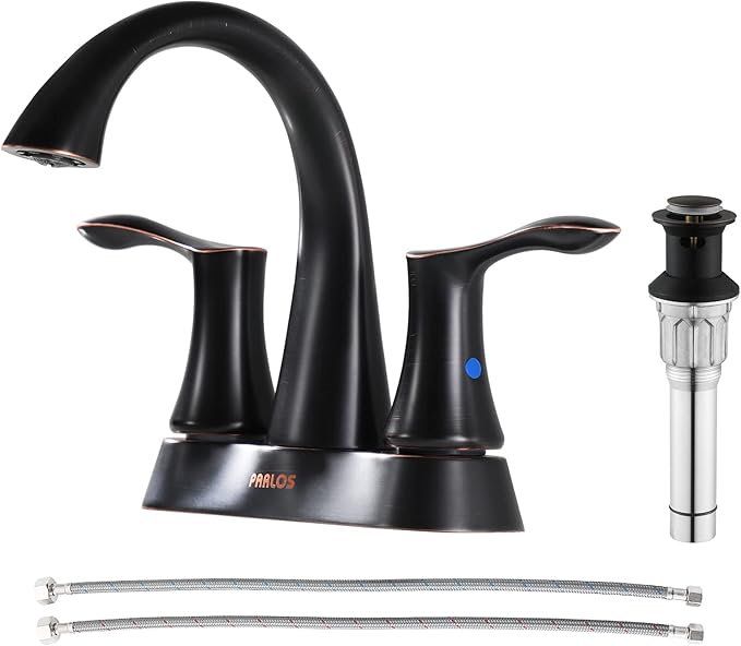 PARLOS 2-Handle Bathroom Sink Faucet with Metal Drain Assembly and Water Supply Hose, Oil Rubbed Bronze, Demeter 13626