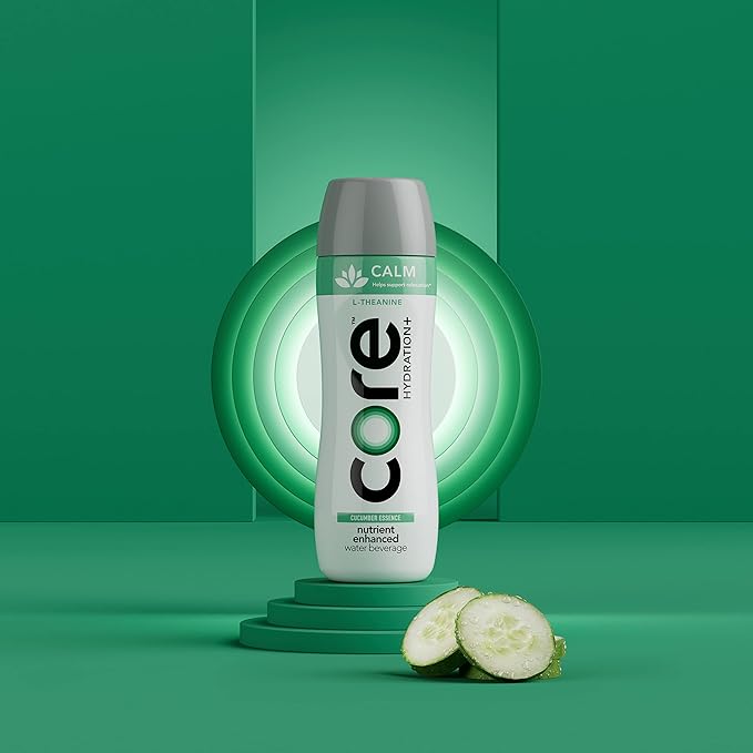 CORE Hydration+ Calm, Cucumber Essence Nutrient Enhanced Water with L-Theanine, 23.9 Fl Oz Bottle (Pack of 12)