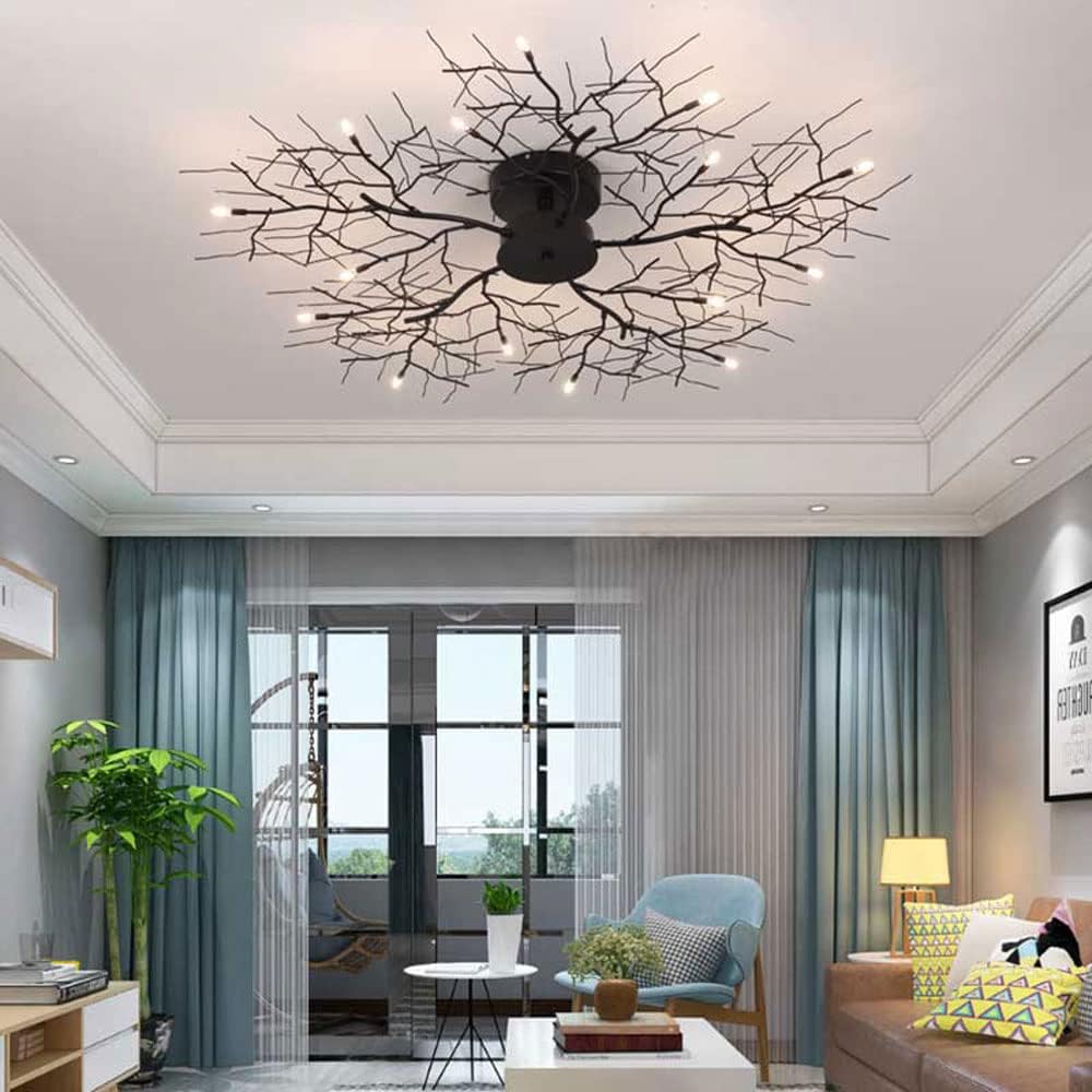 Modern LED Ceiling Lamp Nordic Tree Branch Iron Ceiling Lights Living Room Bedroom Chandeliers Ceiling Home Decor Light Fixtures Hotel Clubhouse Decoration Lighting(15-Lamp 110cm)