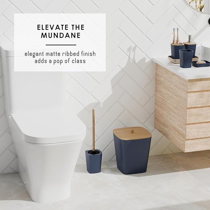 Clara Clark Bathroom Set - Navy Blue Bathroom Accessories Set, 6PC Bathroom Accessory Set, Bathroom Sets with Toilet Brush, Trash Can & Soap Dispenser