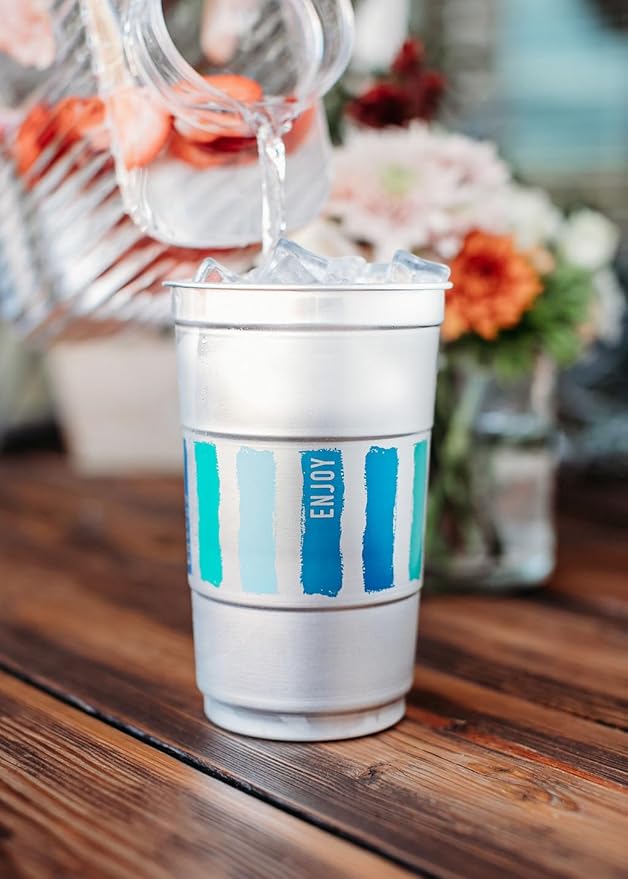 Ball Aluminum Cup Recyclable Party Cups, Wholesale Bulk Pack, Everyday Logo, 24 oz. Cup, 450 Cups Per Pack