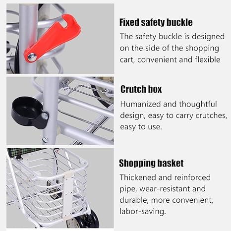 Foldable Shopping Cart for Elderly, Walker Rollator with Seat, Brake, Foam Handle & Storage Basket, Grocery Cart for Seniors, Holds 100Kg/220Lbs