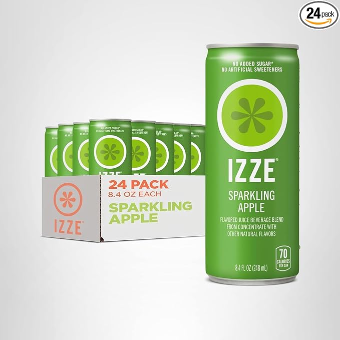 IZZE Sparkling Water Juice Beverage Blend, Apple, No Sugar Added, 8.4 FL OZ, 24 Cans