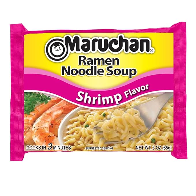 Maruchan Ramen Shrimp, Instant Ramen Noodles, Ready to Eat Meals, 3 Oz, 24 Count
