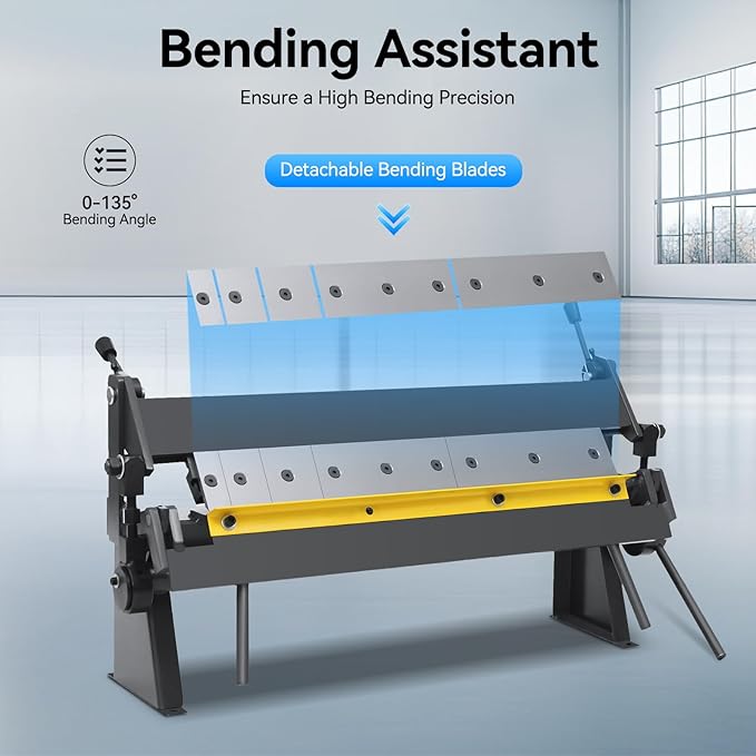 Box and Pan Brake 24'' Precision Box and Pan Sheet Metal Hand Brake, 0-135° Bending Angle Portable Metal Bender, 20Ga Mild Steel Plate Metal Folder Bending Brake Metal Forming Machine