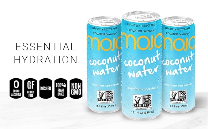 MOJO Coconut Water | Hydration Drink & Sports Drink | Electrolytes Beverage 1043 mg | Vitamin B & C | Hydration Drink for Skin & Body | 11.1 Oz (Pack Of 12)