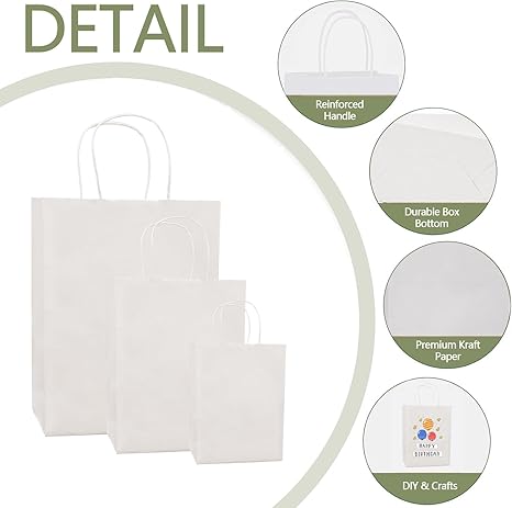 FACEBAG 90-Pack White Kraft Paper Bags with Handles Bulk, Assorted Sizes Gift Bags for Favors Grocery，Retail，Party，Festival，Wedding，Birthday，Shopping，Business，Goody Craft Merchandise Take Out Sacks