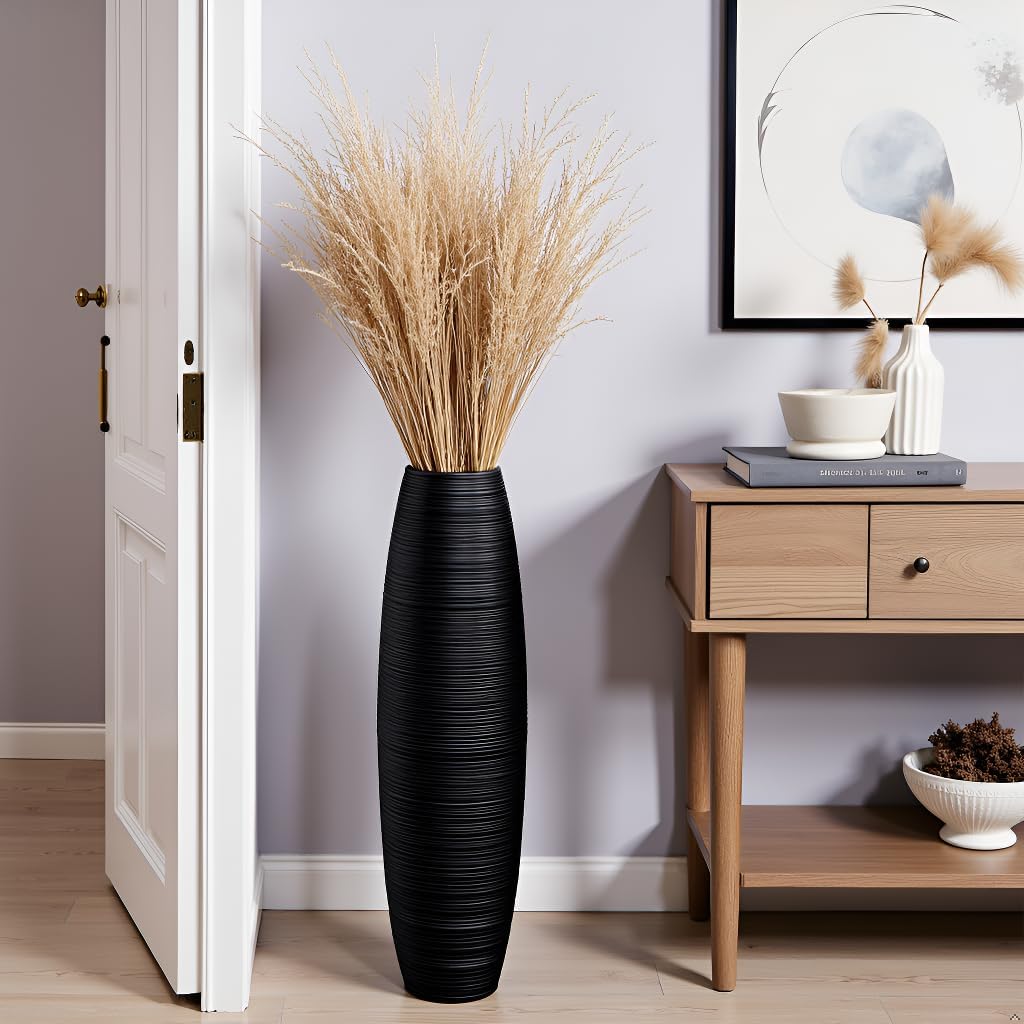 Tall Floor Vase, 27.5 inches (70cm, 2.3FT) Floor Vase Sturdy, Luxury, Textured for Decorative Branches Dried Flowers, Tall Vases for Rustic Living Room, Home Decor, Resin Black Vases