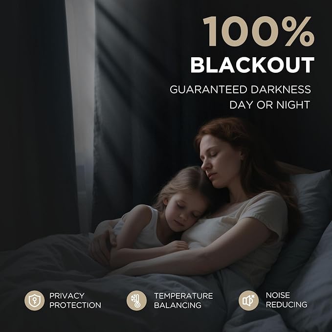 Joydeco Blackout Curtains for Bedroom - 84 Inch Long Blackout Curtains 2 Panels, 100% Light Blocking Thermal Insulated Room Darkening Curtains, Linen Textured for Living Room, Rod Pocket & Back Tabs