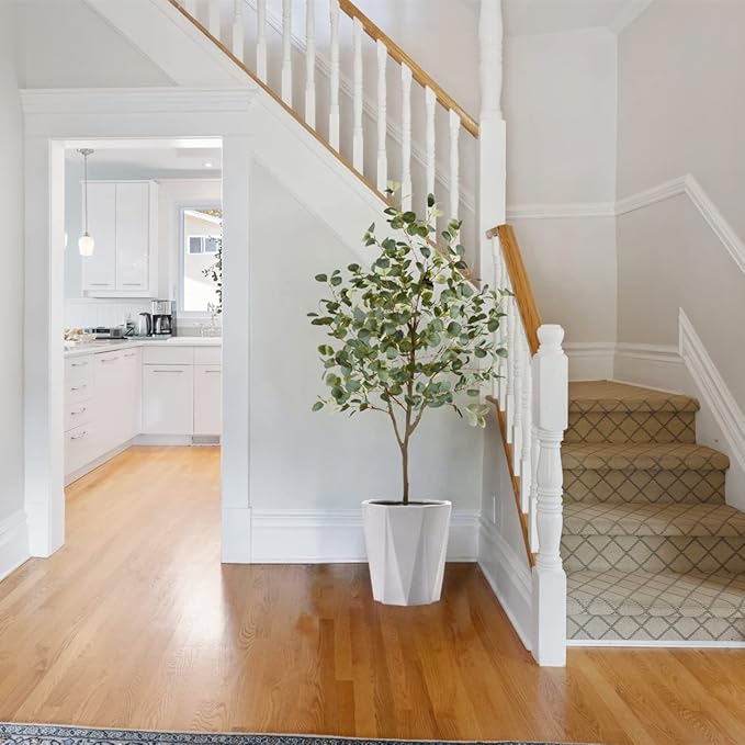 Artificial Eucalyptus Tree, 6ft Tall Fake Eucalyptus Plant with Basket, Green Silver Dollars Silk Leaves Faux Tree for Home Office Livingroom Floor Decor Indoor