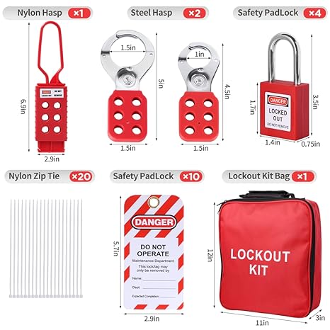 Lockout Tagout Kit,Loto Kit Safety Padlock+Loto Hasp+Electrical Plug/Ball Valve/Gate Valve Devices+Circuit Breaker+Loto Tags,Electrical Loto for Electrical/Industrial/Mechanical