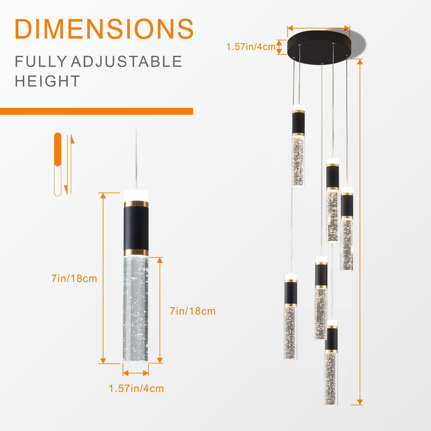 6-Lights Led Chandelier, Black and Gold Crystal Modern Led Chandelier for Dining Room, Luxury Dimmable Enterway Led Pendant Lights Fixture with Remote Control Flush Mount