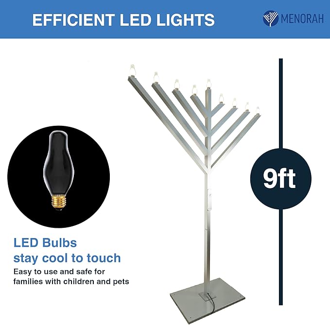 9 FT LED Electric Menorah - Bright LED Lights W/Sequential Lighting | Holiday Decoration for The Office, Home or Outdoor Displays | Easy Set Up | Touch Pad + Remote Control