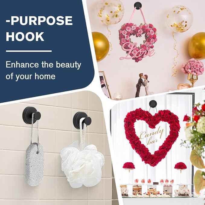 Suction Cup Hooks - 2025 Upgraded Stainless Steel Heavy Duty No Drill Hooks for Wreaths on Glass, Shower Towels & Front Door (2, Gold)