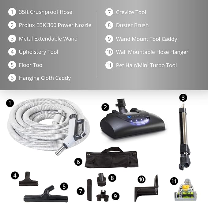 Prolux CV12000 Red Central Vacuum Cleaner Unit System Electric Hose Power Nozzle Kit 25 Year Warranty and HEPA Filtation System