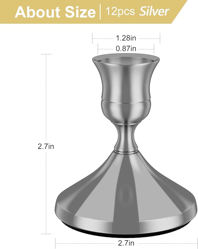 12 Pcs Silver Taper Candle Holders Vintage Candlesticks Holder for Home Decor Table Centerpiece Dining Party Festival Decorations(Silver)