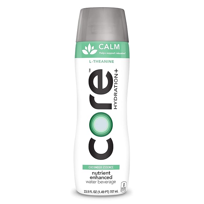 CORE Hydration+ Calm, Cucumber Essence Nutrient Enhanced Water with L-Theanine, 23.9 Fl Oz Bottle (Pack of 12)