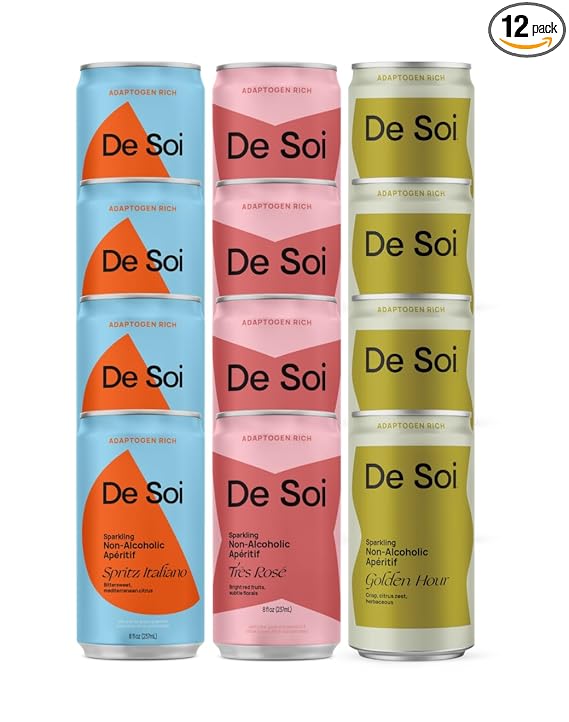 De Soi Variety Pack Mocktails NA Drinks 8 fl oz (12-pack) - Adaptogen Drink, Sparkling Drink with Calming Botanicals, Mocktail Drinks, Gluten Free, No Artificial Flavors