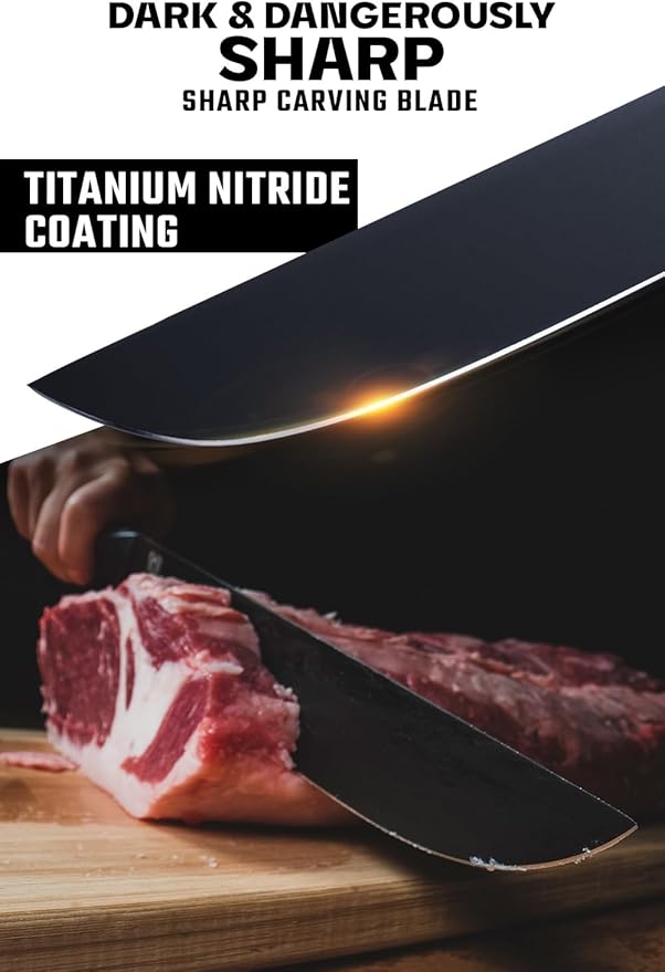 Dalstrong Carving Knife & Fork Set - 9" Blade - Shadow Black Series - Black Titanium Nitride Coated - High Carbon - 7CR17MOV-X Vacuum Treated Steel - Carving Set - BBQ Knife - Sheath - NSF Certified