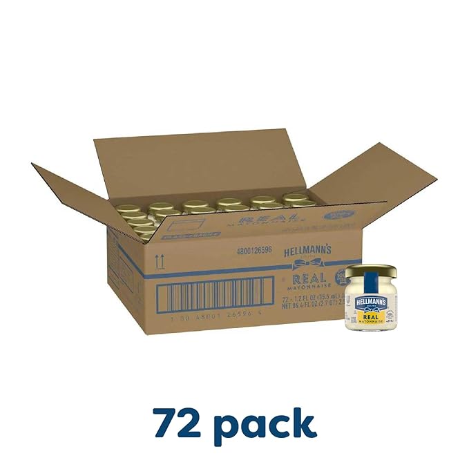 Hellmann's Real Mayonnaise Mini Jars, Condiment for Sandwiches, Salads, Mayo Made with 100% Cage Free Eggs, Gluten Free, 1.2 oz, Pack of 72