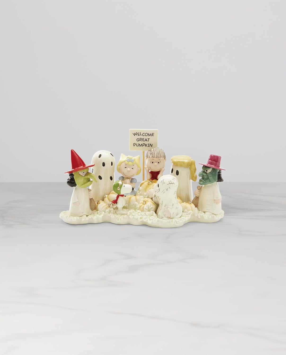 Lenox Figurine, Welcome Great Pumpkin Figurine, Peanuts, Snoopy, White Porcelain, Gold Accents, Halloween Decor Indoor, Halloween Table Decorations, Witch Ghost Spooky Home Decor (1 Piece, 5.5-Inch)