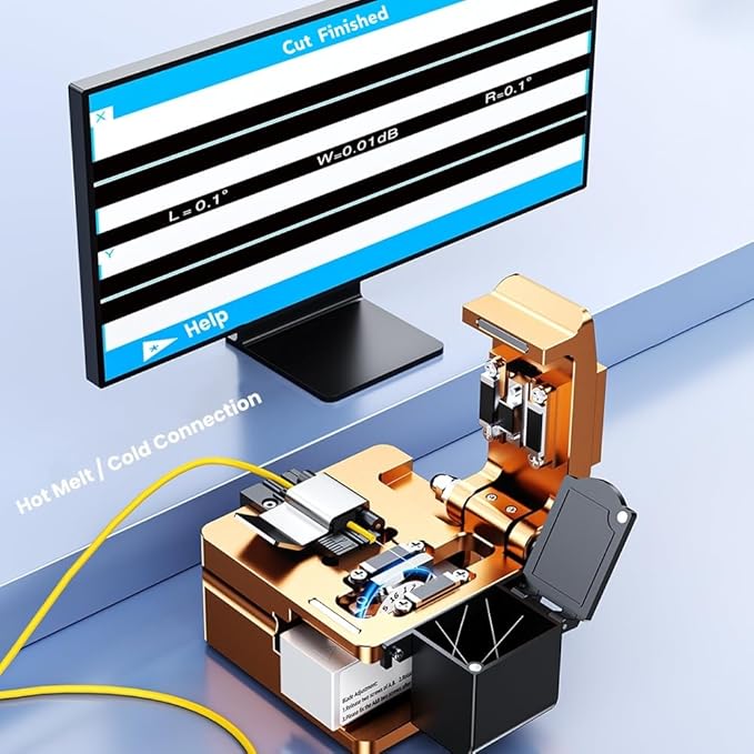 Optical Fiber Cleaver, High Precision FTTH Fiber Optic Cutter with 16 Cleave Positions & Blade Life up to 48,000 Cuts, for 0.25mm, 0.9mm, 3.0mm Fibers, with Scrap Collector