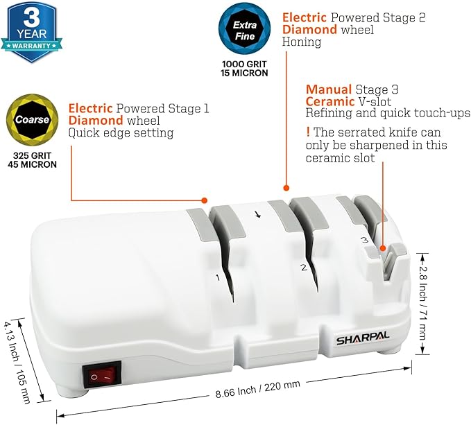 SHARPAL 198H Electric Knife Sharpener, Premium Durable Monocrystalline Diamond Wheels, Professional Knife Sharpening for All Knives–Japanese, Chef's, and Pocket Knives, Quick & Effortless Razor-Sharp