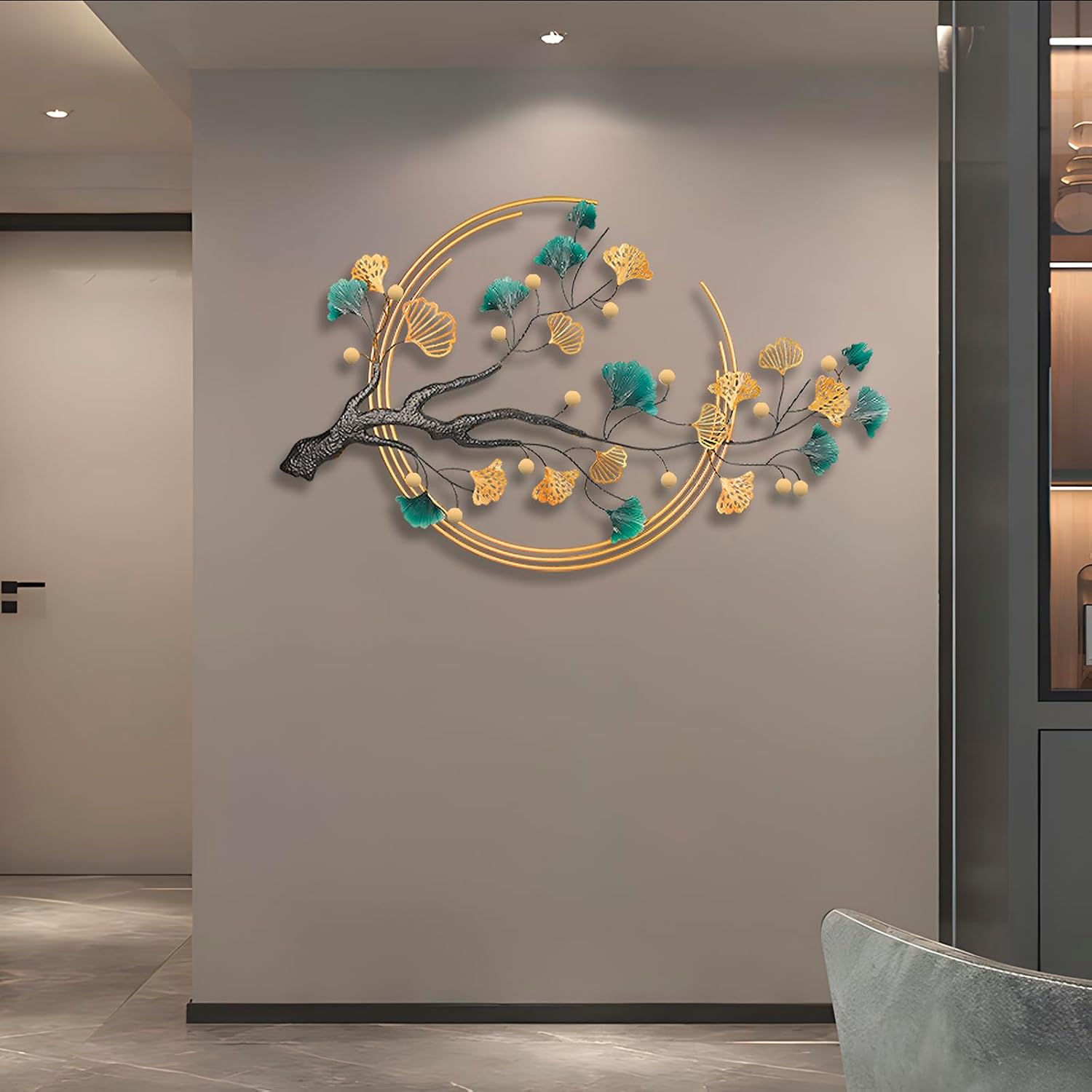 QXSXKJ 3D Metal Wall Art Decor for Living Room Large Modern Wall Sculptures Gold, 59'' Metal Wall-mounted Home Decoration, Creative Ginkgo Décor for Living Room Dining Room Bedroom (ginkgo leaf)