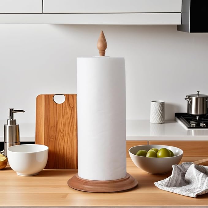 Wooden Paper Towel Holder Countertop, Freestanding Paper Towel Holders for Kitchen, Vintage Paper Towel Stands, Natural Grain & Non-Toxic Finish, Cherry Wood