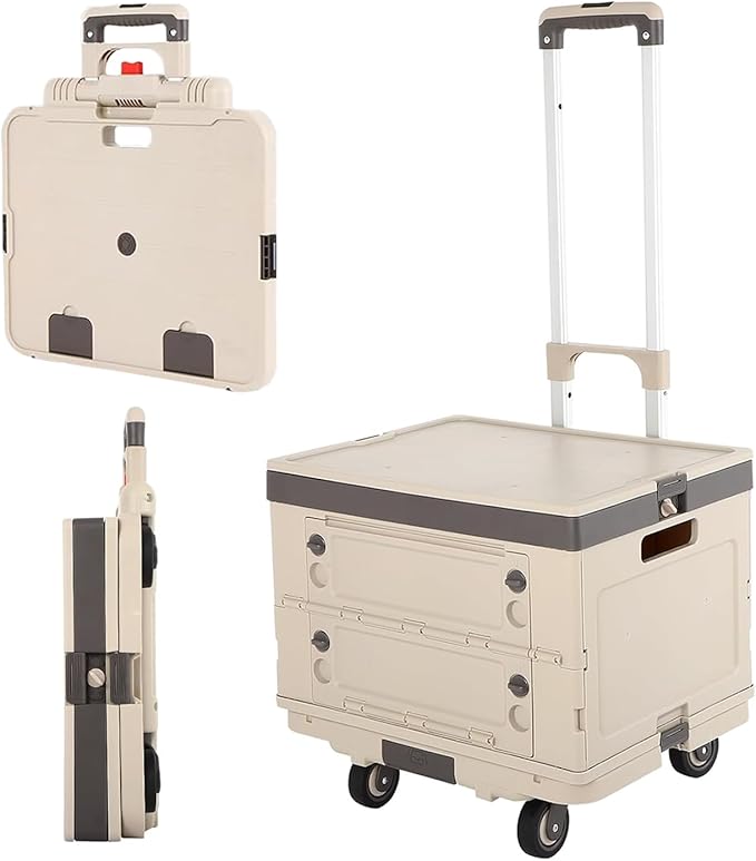Rolling Crate Cart with Wheels,2 in 1 Utility Cart with Lockable Lids,132 lbs Foldable Shooping Cart with Aluminum Handle, Silent Wheel,Removable Crate for Teacher,Shopping,Grocery, Office, Camp.