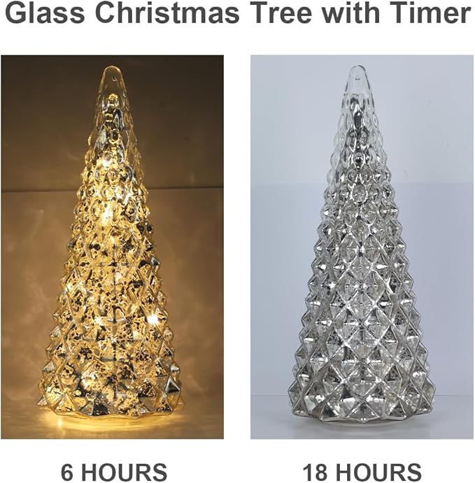 Christmas Decorations Indoor, YEAHOME Set of 3 Pre-lit Gold Glass Christmas Tree for Home Decor, Christmas Table Decorations Lighted Xmas Tree with Timer for Living Room Mantel Tabletop Party