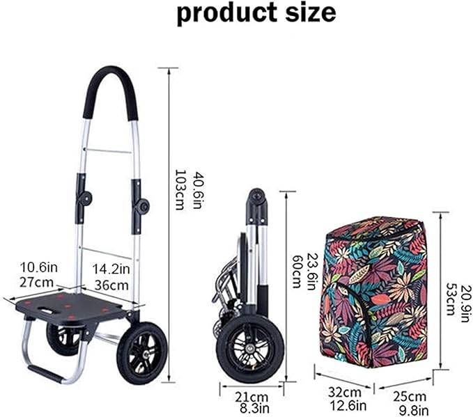 Portable Foldable Shopping Trolley Utility Cart with Pneumatic Tires, Lightweight Hand Truck for Groceries & Laundry, 50kg Capacity