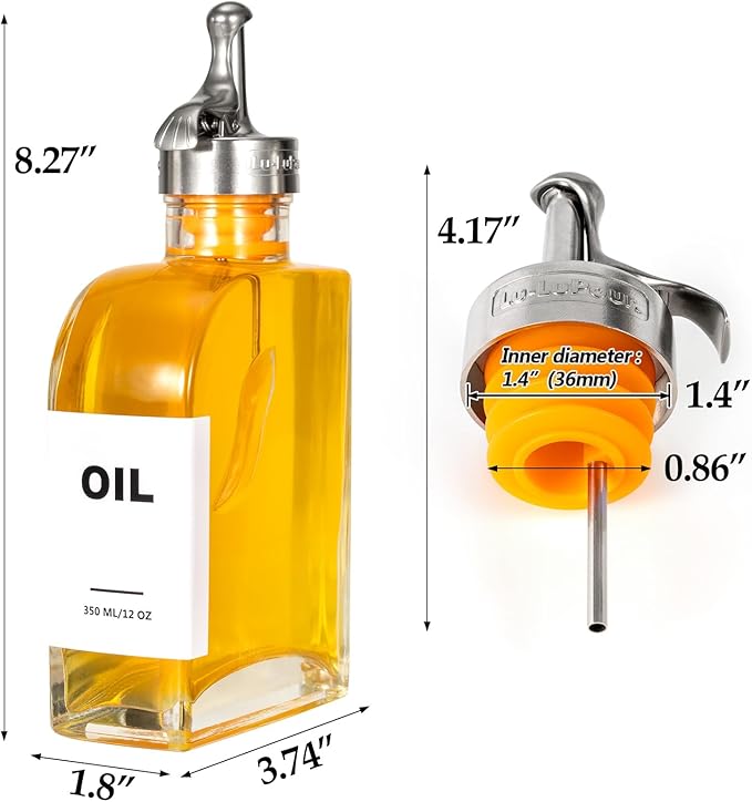 Glass Olive Oil Dispenser Bottle for Kitchen,Oil & Vinegar Dispenser Set, Coffee Syrup Bottles with Stainless Steel Pourers