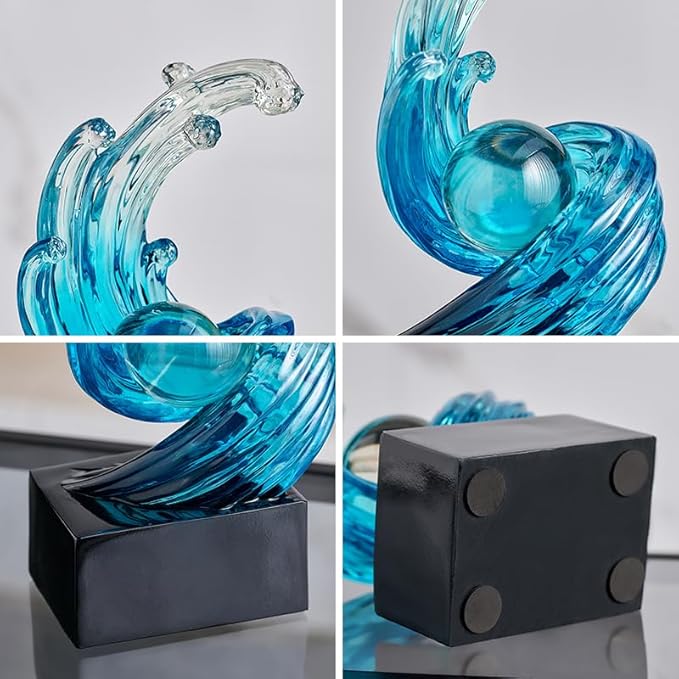 Modern Abstract Decorative Wave Statue, Blue Abstract Art Home Decor,Crystal Ball Art Wave Resin Sculpture, Office Desk Stand, Dining Table Center Decorative Aesthetics(B,Light-Blue)
