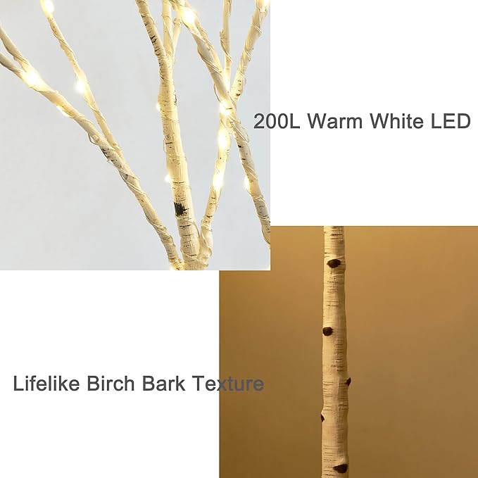 BAOLITVINE Birch Tree with Lights 4FT 200 Fairy Lights, Lighted Trees for Home Fireplace Room Party Thanksgiving Christmas Decoration Inside Outdoor