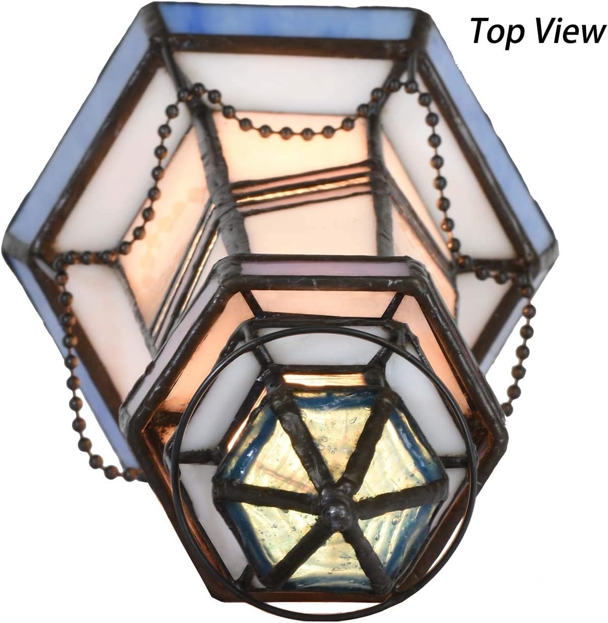 Bieye L10776 Lighthouse Tiffany Style Stained Glass Accent Table Lamp Night Light for Home Decoration (5x5x11, Blue)