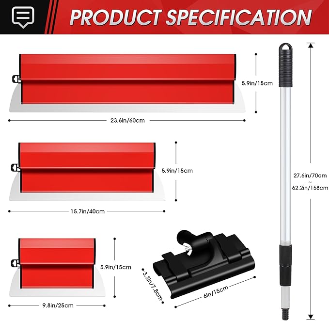 Skimming Blade Set, 10, 16 & 24 Inch Skimming Blade with 28-62 Inch Extension Handle, Professional Drywall Finishing Tools for Drywall/Wallboard