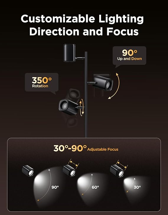 Govee Tree Floor Lamp Compatible with Matter, 3 Rotatable Lights with LuminBlend Technology, Standing Lamp with 64 Dynamic Scenes, Music Sync, Ideal Floor Lamp for Bedroom, Living Room, Reading Room