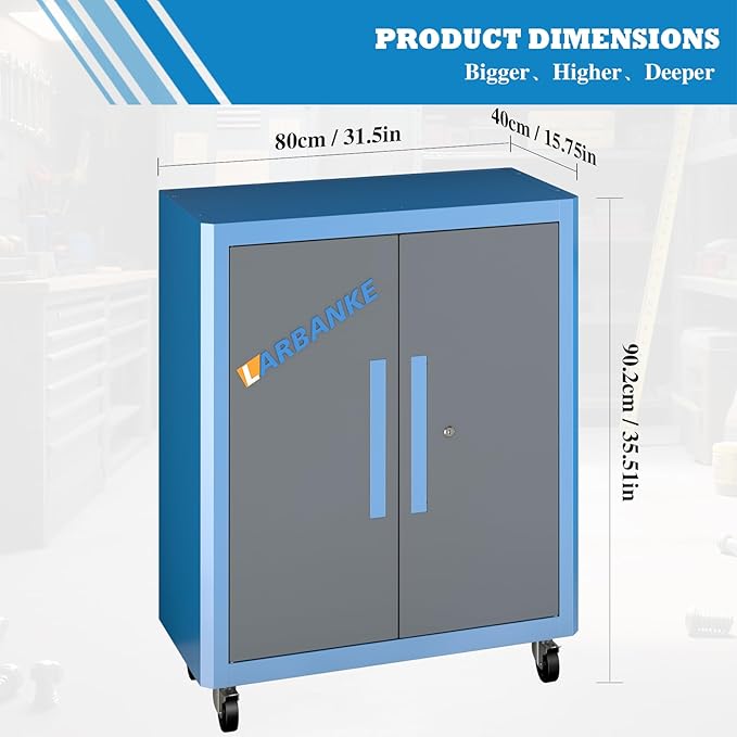 Upgraded Metal Tool Chest with 2 Locking Doors,Rolling Tool Chest with 360° Swivel Casters and Foot Pads,Large Capacity Cabinet with Movable Partition for Different Needs,Large Assembly Box