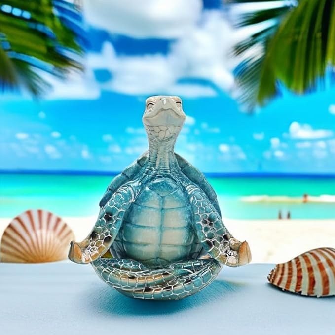 VVGIFTS Sea Turtle Meditation Yoga Decor, Garden Figurine Sea Turtle Meditating Coastal Beach Decorations, Zen Yoga Resin Statue for Home Office Decorations (Put The Palm Separate)